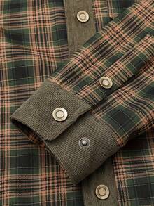 Men's Retro American Style Multi-Pocket Plaid Shirt Jacket - Classic Grid Workwear Design, H-Silhouette Regular Fit, Machine Washable Spring/Fall Casual Outdoor & Fashion Matching Coat, Spring Outerwear, Vintage Aesthetic, Quality Stitching, Streetwear Lovers - xanh quân đội - Xem 6