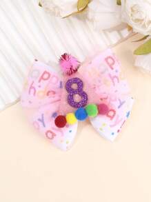 1 pieza Lazo para el cabello de cumpleaños feliz para niñas, diadema con brillo de número de cumpleaños, clip de cocodrilo con pompón, horquillas lindas y dulces para el día del cumpleaños, accesorios para el cabello de adolescentes