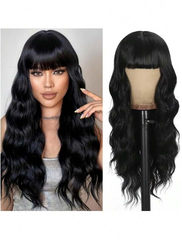 Delicate 30 Inch Long Curly Fluffy Ombre Highlight Wig With Bangs, Heat Resistant Synthetic Fiber Wig Suitable For Daily, Party, Cosplay