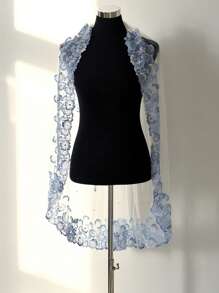 1 Stück kurzer, einlagiger Brautschleier in Farbverlauf-Blau mit besticktem Rand, Perlenverzierung & Haarkamm, Hochzeitskleid Accessoire für Frauen