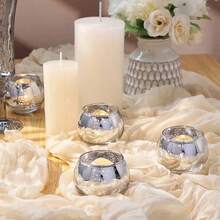 Silver Wishing Candle Holder, Mercury Glass Candle Holder For Centerpiece, Suitable For Tea Party, Wedding Table Decoration, Bridal Shower, Baby Shower, Birthday Party