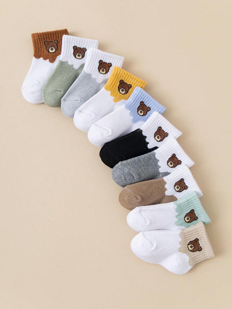 10 双婴儿可爱熊图案袜子幼儿舒适男女通用婴儿袜子
