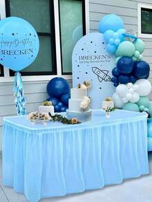 1 套长方形桌布和桌裙，PEVA 塑料防水防油防污，适用于婚礼、生日派对、活动装饰 - 淺藍色 - 查看 2