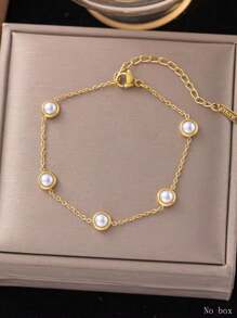 1 set Elegante collar de acero inoxidable con decoración de cuentas de plástico blanco y pendientes a juego de acero inoxidable, adecuado para uso diario o fiestas de mujeres, puede ser un regalo en días festivos