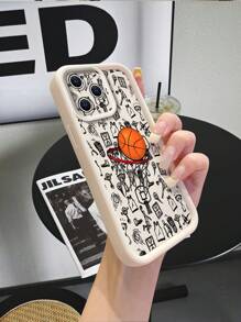 Beige TPU Sandstein Handyhülle, stoßfest, tragbar, mit Basketball Element Muster Design, kompatibel mit Apple 16 15 14 13 12 11Pro Max//Redmi/OPPO/Realme/Infinix