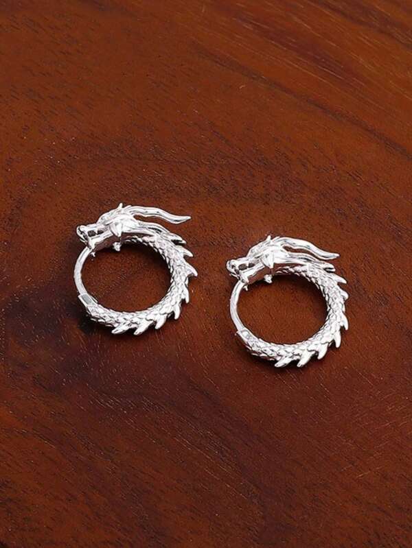 1 Pair Elegant Retro Dragon Pattern Earrings, Suitable For Men And Women Daily Wear, Exquisite Holiday Gift