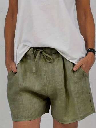 Plus Size Plain Pocket Tie-Front Casual Shorts