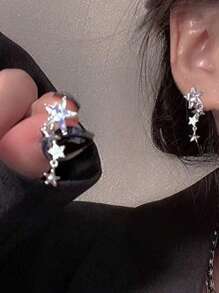 1 Pair Fashionable Minimalist Pentagram Rhinestone Drop Earrings For Women