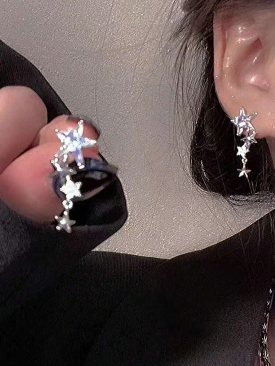 1 Pair Fashionable Minimalist Pentagram Rhinestone Drop Earrings For Women