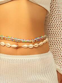 Set de 6 cadenas de cintura de metal con cuentas de turquesa vintage de estilo bohemio para mujeres de talla grande, decoradas con conchas de estrella de mar, estilo marino orgánico para verano y playa, accesorio de joyería para mujeres y niñas que puede combinarse con pantalones o faldas, ideal para San Valentín, Halloween y vacaciones