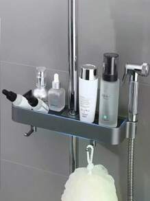 Shower Rack Storage Rack Household Bathroom Lifting Bracket Non-Punching Toilet Shower Rod Tray Storage Bathroom Accessories