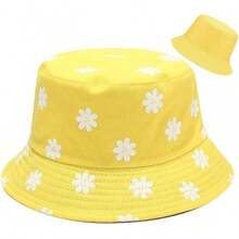 Reversible Bucket Hat For Women, Cute Beach Fisherman Style - Flower Yellow - View 1