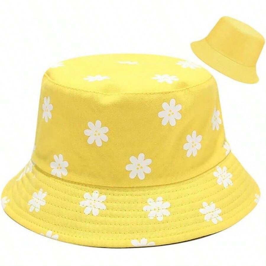 Reversible Bucket Hat For Women, Cute Beach Fisherman Style - Flower Yellow - View 1