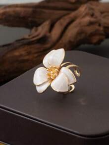 1 件甜美花卉滴油装饰女士戒指，适合约会、订婚礼物、日常佩戴 - 藍色 - 查看 6