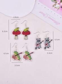 1 Pair Cartoon Anthropomorphic Guitar Raccoon & Frog Animal Band Design Earrings, Party Jewelry Decoration For Women