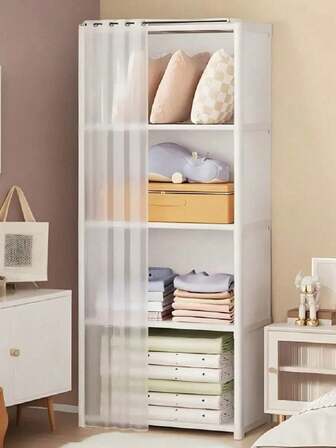 5/6 Layers Wardrobe Dustproof High Capacity Storage Rack With Curtains Portable Simple Modular Clothes Organizer Cabinet Closet Organizer Shelves