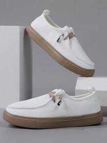 Mocasines de malla con punta redonda para hombre, suela ligera, zapatos de moda transpirables sin cordones con banda elástica, suela de EVA, temporada, deporte, calle, plano - Multicolor - Ver 3