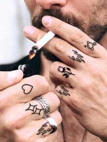 20pcs Creative Black Small Design Fake Tattoos, Realistic Branch, Planet, English Letter Tattoo Stickers Waterproof Temporary Tattoos For Men & Women, Arm, Face, Neck Decoration - Black - View 5