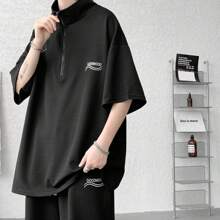 Men's Top And Bottom Set, T-Shirt, Summer Clothes, Short Sleeves, Top And Bottom 2-Piece Set, Plain, Sweat, Sportswear, Shorts, T-Shirt, Sweat-Absorbing, Quick-Drying, Casual, Large Size, Stylish, Spring/Autumn