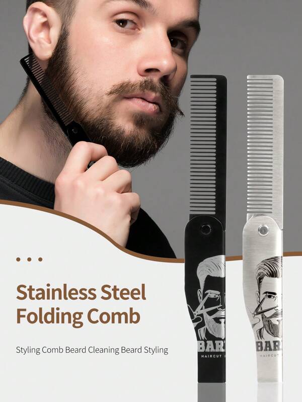Stainless Steel Travel Folding Comb For Men And Women - Portable Pocket Size Hair Comb, Ergonomic Handle Design, Suitable For Beard And Ordinary Hair - Essential For Home And Travel, Metal Luster Polished Treatment,Hair Brush,Slick Back Brush,Styling Brush,Curly Hair Brush,Edge Brush,Hair Comb,Brush Hair,Hair Brush Set,Comb Hair,Comb For Curls,Detangling Brush,Hair Brush For Women,Hair,Travel,Hair Products,Hair Tools,Hair Stuff,Barber,Barber Accessories,Barbershop,Hairdressing Equipment