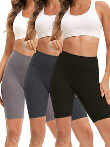 6 Pack Biker Shorts For Women-8" Workout Athletic Gym Sports Yoga Shorts Pants High Waist Cycling Shorts(There Are Also 3 Separate Pockets In The Waist For Mobile Phones) - 6 random colors - 查看 4
