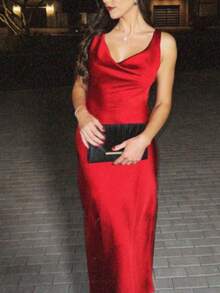 DEEKA 新款夏季时尚性感缎面感长款内衣风格派对连衣裙，适合夏季、节日、情人节 - 紅色 - 查看 6