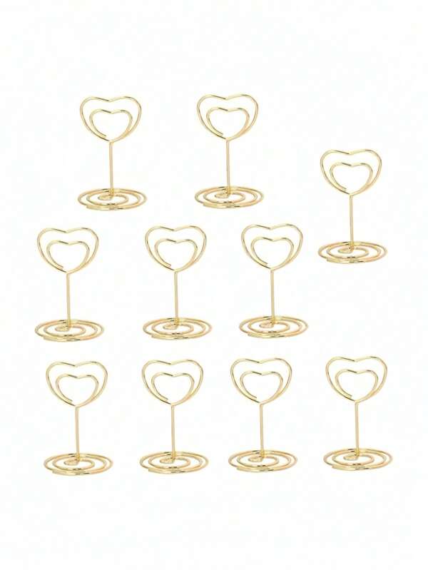 5/10/20Pcs Metal Creative Ticket Holder, Table Card Holder, Heart-Shaped Photo Holder, Table Number Holder, Photo Holder, Wedding Party Table Number Holder, Food Card Label, Electroplated Colored Heart-Shaped Diamond Message Holder, Desktop Storage Note Holder