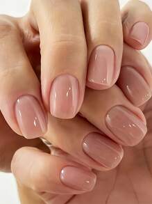 Unghie finte ultra-corte squadrate, gel unghie nude rosa in stile primaverile ed estivo, set di 24 unghie finte riutilizzabili in gel UV lucide e lisce, unghie finte acriliche set per arte di unghie