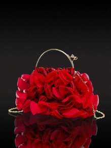 Nuevo estilo mini bolso elegante con flor para mujer, bolso de mano de metal con cadena para mujer, bolso cruzado para fiesta de boda para mujeres y niñas; Conjunto de joyería de dos piezas con cristales brillantes, collar, aretes y pulsera; Bolso de noche de mujer para fiesta, boda, baile de graduación, cena/banquete