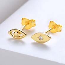 1 par de pendientes de botón en forma de ojo con baño de oro de plata de ley 925, diseño único, brillante, accesorio de moda para resaltar el encanto personal, adecuado para todas las ocasiones