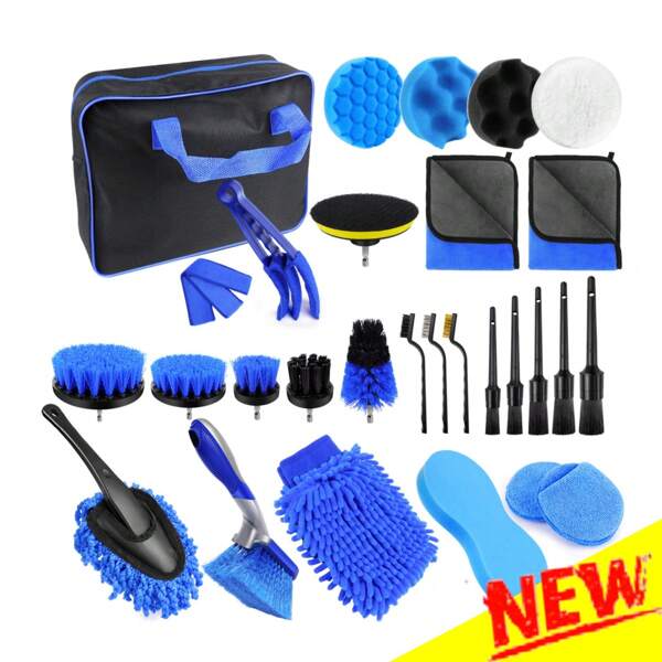 AutoFu 29Pcs Car Detailing Brush Set Soft Brushes Interior Wheel Valet Pro Cleaning Kit, With Storage Bag, Washing Dashboard Wheels, Multifunctional Cleaning Tools