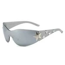 1 pieza Gafas de moda sin montura de 6 estrellas para hombres - Accesorio elegante ideal para fiestas y elegancia diaria para verano, playa, vacaciones, al aire libre, viajes