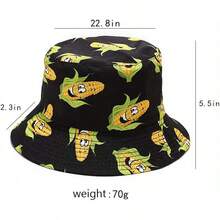 Reversible Bucket Hat For Women, Cute Beach Fisherman Style - Corn Black - View 4