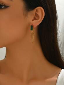 1 对钛钢流苏耳钉，防过敏，时尚女士耳环 - 彩色 - 查看 4