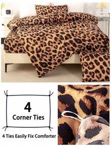 3pcs Leopard Print Bedding Set, Soft & Skin-Friendly Bed Linens, Includes 1 Duvet Cover & 2 Pillowcases - Multicolor - View 7