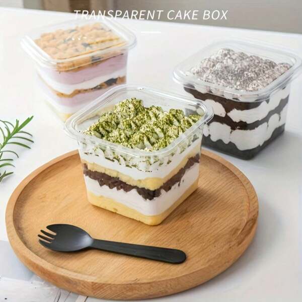 10 Stück Einweg-Cupcake-Becher aus Kunststoff, Dessert-Mousse-Pudding-Boxen mit Deckel, Verkostung von Obstschalen, Hochzeit, Geburtstag, Partyzubehör