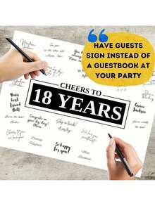 Czarne 18. urodziny dekoracje dla chłopców lub dziewcząt, tablica do podpisywania gości księga, zabawne prezenty urodzinowe, plakat do podpisania na rocznicę, dekoracje emerytalne (bez ramki)