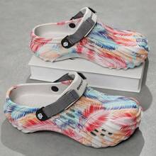 1 Pair Men's Lightweight Comfortable Mesh Clogs With Hollowed Out Design, Anti-Slip Garden Shoes, Casual Summer Sandals For Outdoor, Beach And Home Use, Random Asymmetrical Print On Uppers