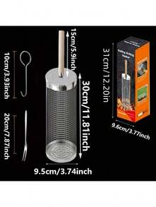 3 件便携式不锈钢烧烤炉，防烧设计（烧烤笼+烧烤叉+挂钩）烧烤工具套装，便携式户外烧烤必备，圆形坑式烹饪笼，烧烤露营烧烤配件，烧烤必备工具，带盖户外烧烤篮，适用于露营和户外烧烤，父亲节、圣诞节、万圣节和暑假必备物品 - 彩色 - 查看 4