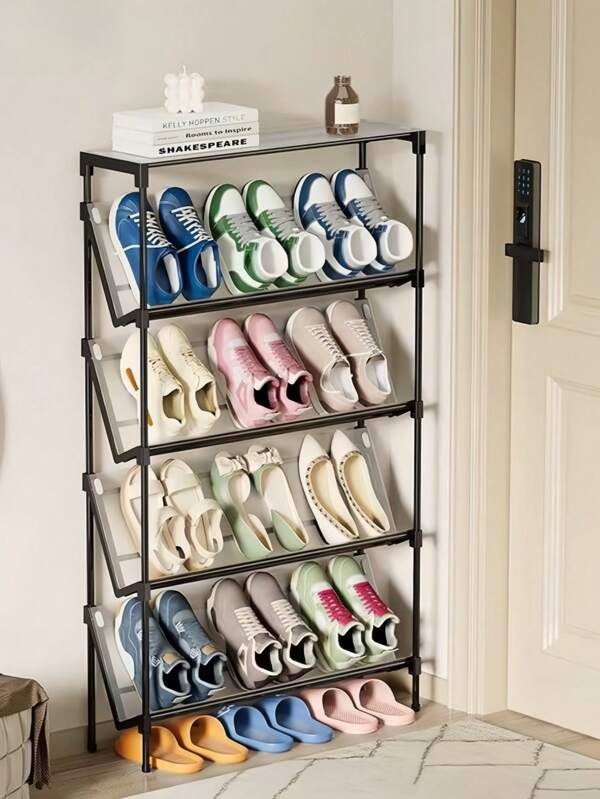 1pc 17cm/6.69in Wide Shoe Rack, Entryway Space-Saving Shoe Organizer, Indoor Slanted Shelf, Multi-Tier Easy Shoe Cabinet (Requires Assembly)