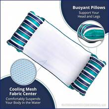 TendenciaAqua Original 4-en-1 Flotador de Piscina y Hamaca de Agua Monterey – Multiusos, Flotadores Inflables para Adultos – Material de PVC Grueso y Antiadherente Patentado, Azul Marino de Calidad Premium - Hamaca XL a rayas azulada/azul marino - Ver 3