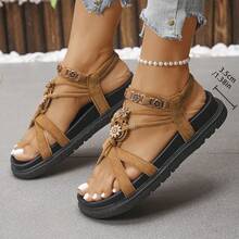 1双时尚舒适的波西米亚风夏季凉鞋，柔软的鞋底和鞋面，适合长时间穿着，不伤脚。简约时尚的设计，非常适合海滩、度假和休闲场合。可轻松搭配连衣裙或裤装，展现独特的时尚风格。 - 鏽棕色 - 查看 4