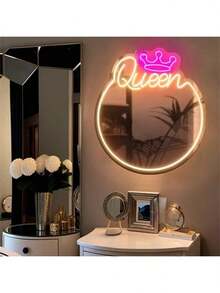 1 件装镜面霓虹灯，LED 镜面标牌，适用于卧室美容院客厅梳妆台照明墙面装饰，带开关，LED 镜面标牌，适用于卧室美容院客厅梳妆台照明墙面装饰