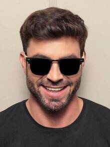 Club Master Sunglasses For Men And Women, UV 400 Lens, BAMBOO IMITATION SPRING STEMS, Mardela - BLACK/BEIGE - View 2