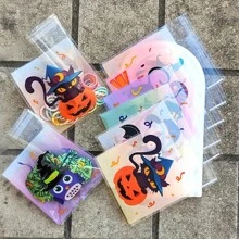 100 Stücke Halloween selbstklebende Geschenktüten mit Kürbis-, Geister-, Schwarzkatzen-, Fledermaus- und Eulenmotiven, Verpackung für Partygiveaways, einfach zu versiegeln, glatte Ränder, reißfest, geeignet für Partys, Feiertage, Geburtstaggeschenke, Überraschungen, Kartenspeicherung, Schmuckorganisation, Halloween-Souvenirs