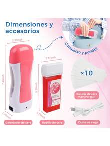 Kit de Cera Roll on Para Depilación, con Tiras de Cera y Calentador de Cera Roll on Con Tiras de Papel para Mujeres y Hombres - rosa - Ver 3