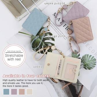 Diamond Pattern Bifold Card Holder Wallet, Card Slots Lockable Card Case, Short Wallet, Bifold Wallet, Unisex Super Slim Travel Wallet, Minimalist Name Card Holder, Women's Bifold Wallet With Retractable Wrist Strap, For Credit/ID Card & Cash Storage, Commuter