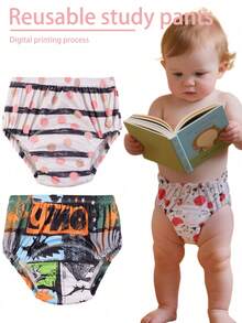 5 PIEZAS Pantalones de pañal para bebé suaves y cómodos, pantalones de entrenamiento para niños pequeños, pañales lavables y reutilizables, pantalones de pañal para recién nacidos, pantalones de entrenamiento para ir al baño del bebé, perfectos para baby shower y el mejor regalo para bebé - Estampado digital - Multicolor - Ver 2