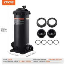 KOMHTOM Kartuschen-Poolfilter, 50sq.ft Filterfläche, Filter für eingelassene Pools, Filtersystem für Aufstellpools mit Upgrade-Filter und Auslaufschutz, für Whirlpools, Spas, aufblasbare Pools, Filter für eingelassene/Aufstellpools, 380 x 380 x 710 mm, schwarz
