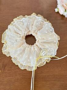 1 pièce Chouchou à maille papillon en polyester | Lien de cheveux romantique à pois en dentelle | Nœud papillon à maille surdimensionné | Accessoire de cheveux en ruban de soie de luxe, accessoires d'Halloween, accessoires de cheveux, liens de chouchou